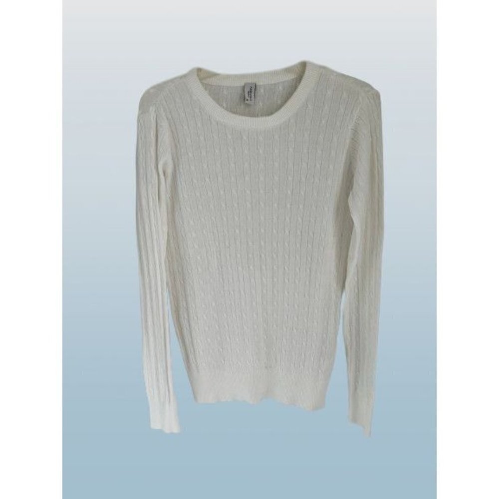 Made in Italy PAZAITALIA Cable Knitted Cotton Crewneck Pullover White Long Sleev